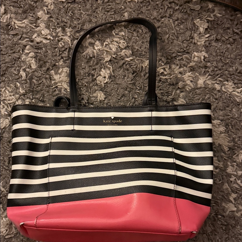 Kate Spade Black and Pink Striped Tote